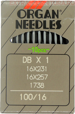 Иглы Organ для прямострочных машин с тонкой колбой (DB*1/100) ПШМ № 100/16, уп.10шт.