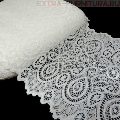Кружево-стрейч TBY.L1351 шир.180мм, цв.004 сумрачный белый (уп.25м)