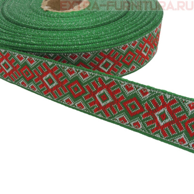 Лента жаккардовая отделочная шир. 24 мм арт. 9474 цв. зеленый/красный (рул.25м)